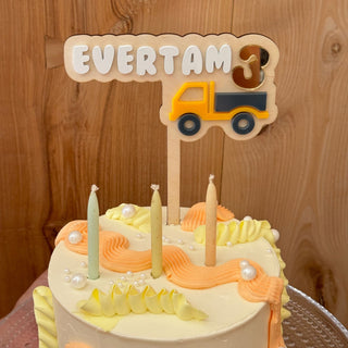 Personalized Cake Decoration - Topper in 2 Layers With a Wooden Base