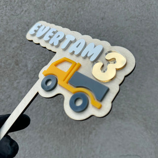 Personalized Cake Decoration - Topper in 2 Layers With a Wooden Base